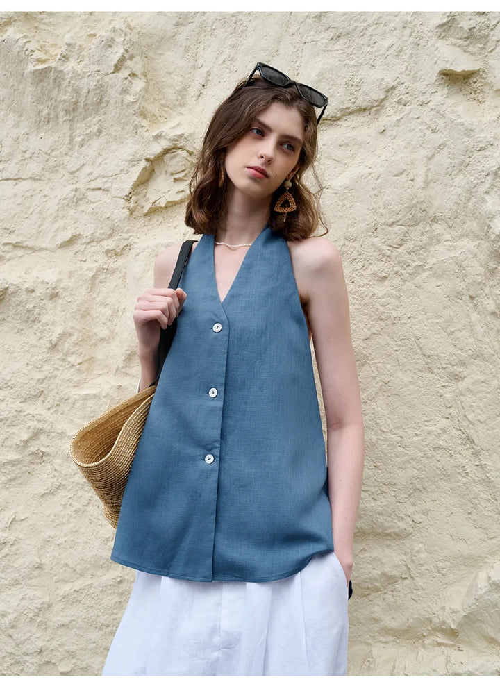 Olivia Bennet | Linen Halter Waistcoat Top