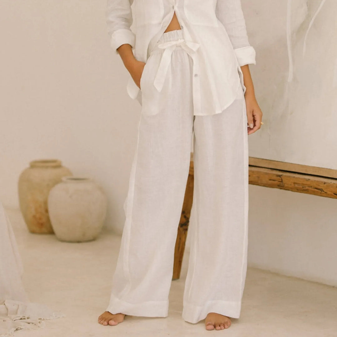 Olivia Bennet | Linen Wide Leg Pant for Women in Ruffle Style
