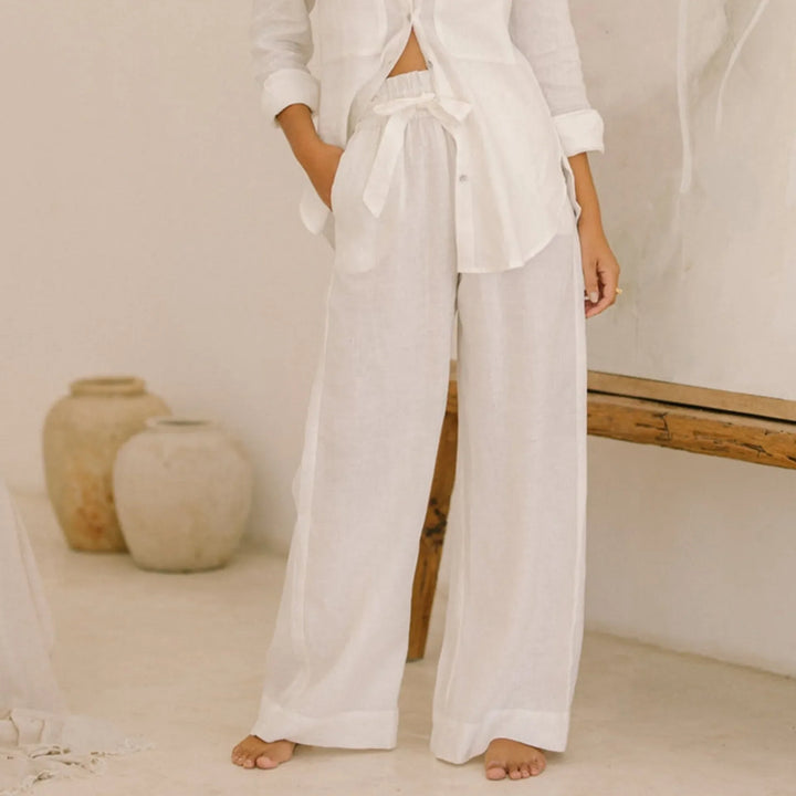 Olivia Bennet | Linen Wide Leg Pant for Women in Ruffle Style