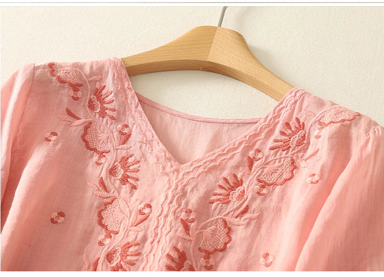 Olivia Bennet | V-Neck Cotton Blouse for Women in White