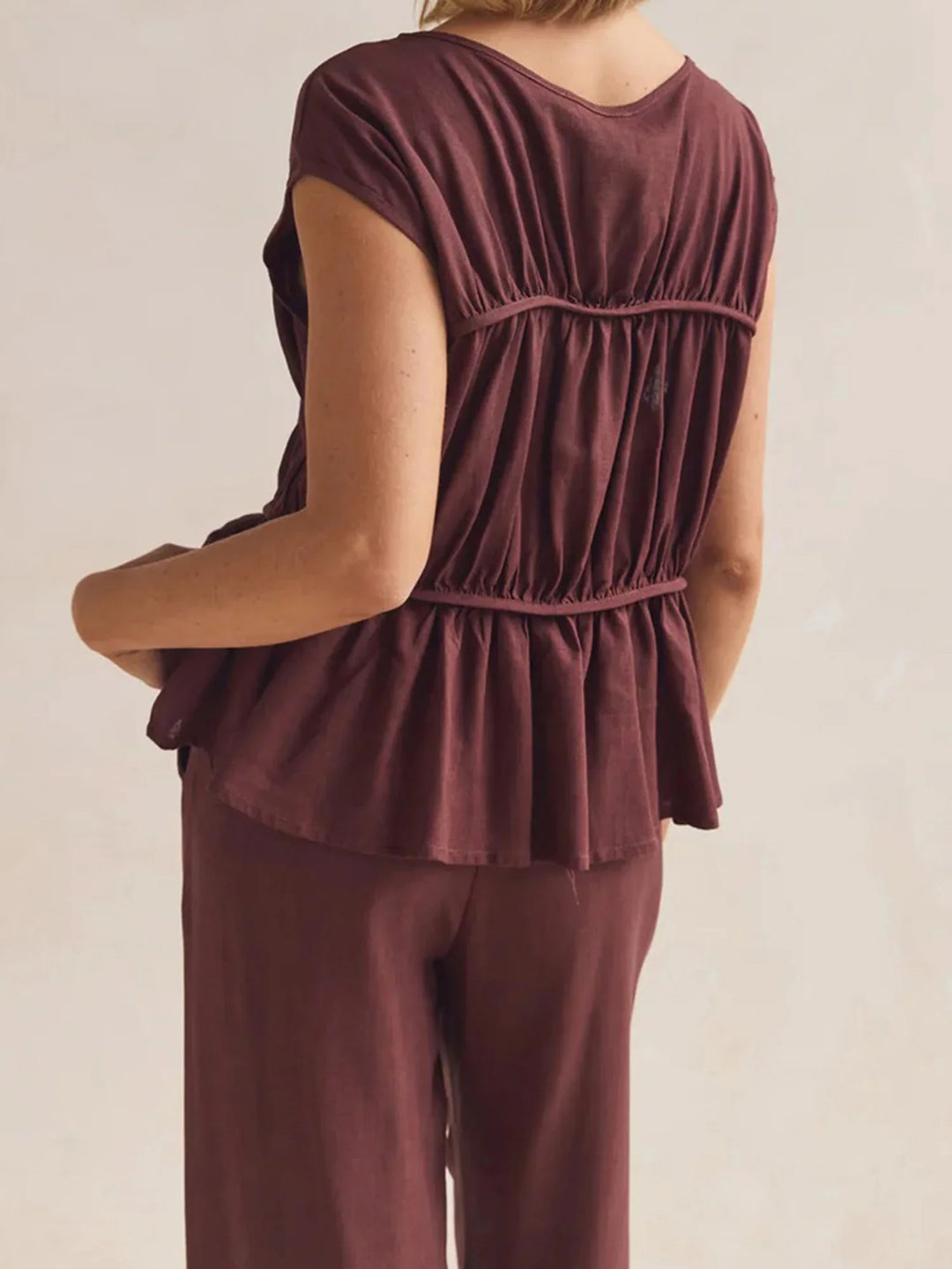 Olivia Bennet | Ruched Cap Sleeve Peplum Top for Women