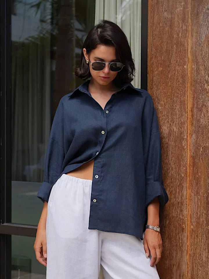 Olivia Bennet | Cotton Relaxed Shirt for Women in White
