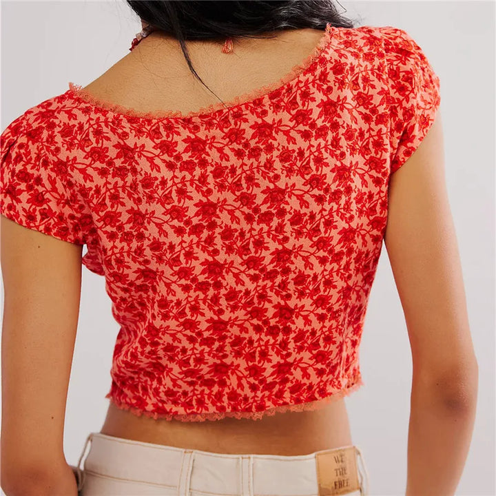 Olivia Bennet | Floral Ruche Crop Top
