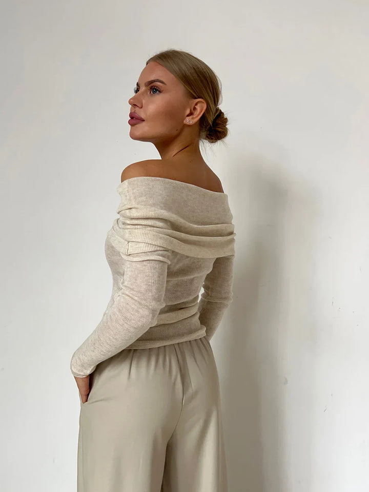 Olivia Bennet | Off-Shoulder Knit Top for Women in Natural Color