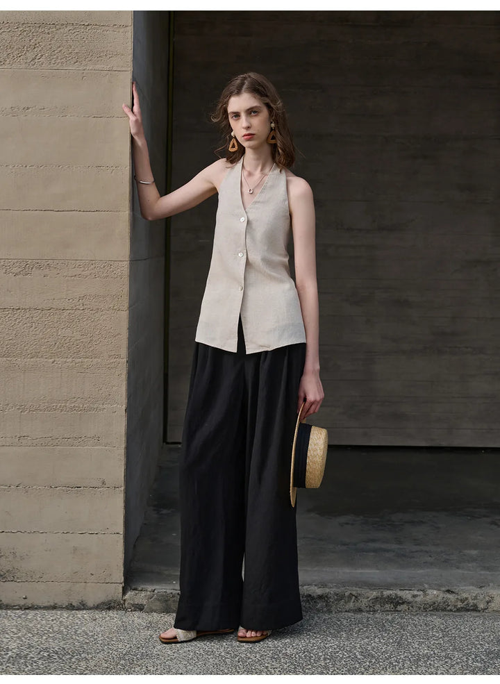Olivia Bennet | Linen Halter Waistcoat Top