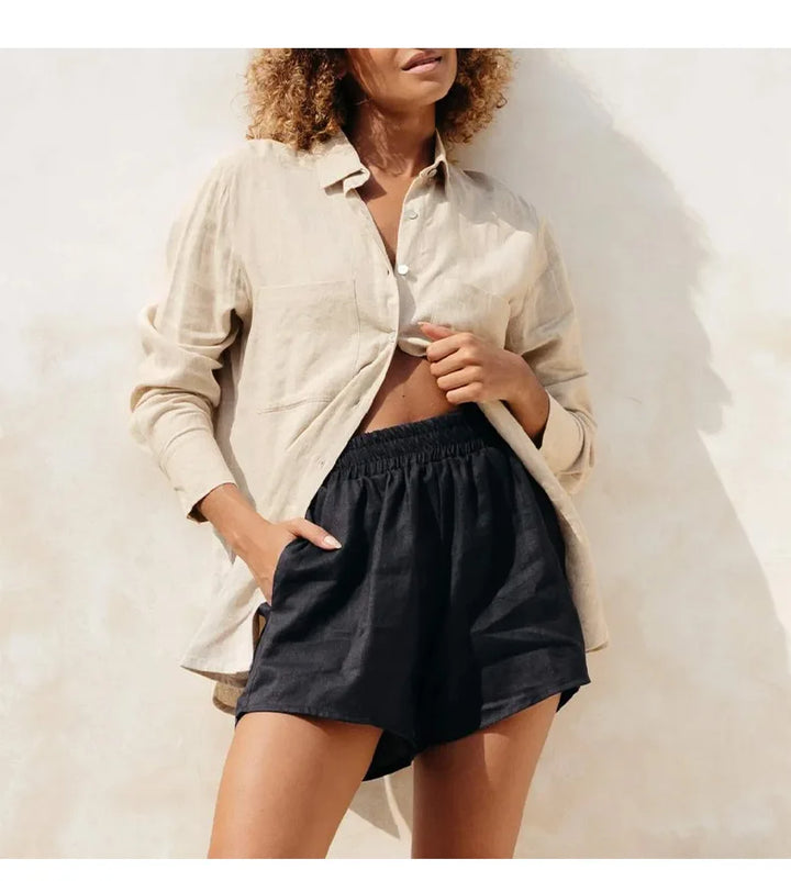 Olivia Bennet | Oversized Linen Shirt for Women in Natural
