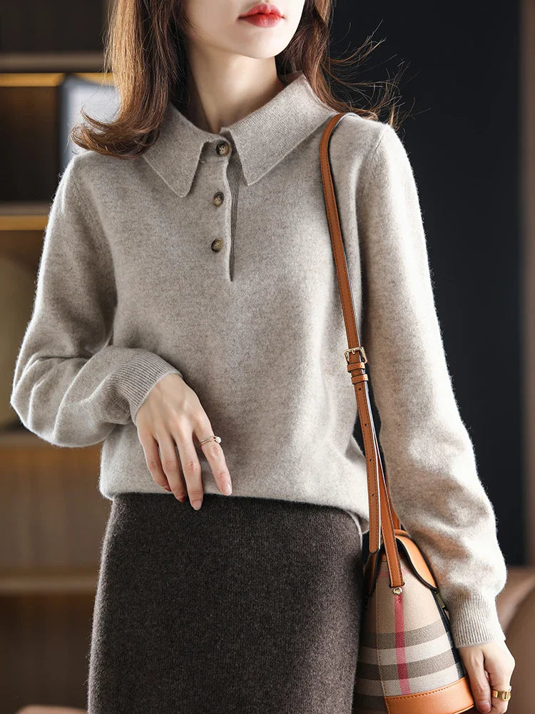 Olivia Bennet | Wool Polo Sweater for Women in Classic Fit, Navy
