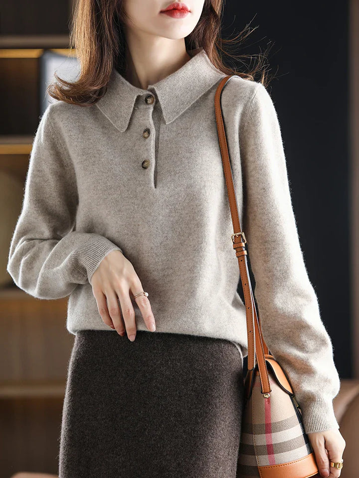Olivia Bennet | Wool Polo Sweater for Women in Classic Fit, Navy