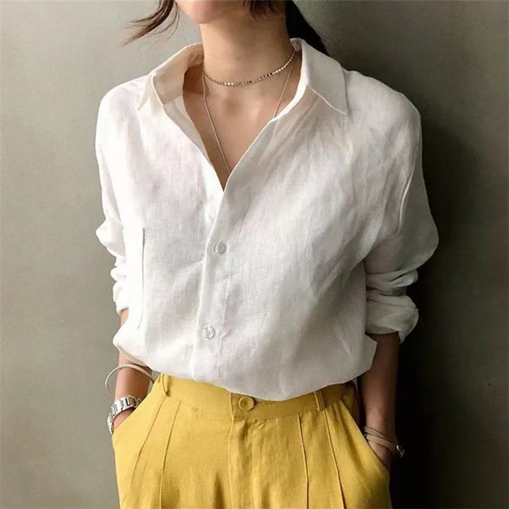 Olivia Bennet | Soft Linen Open Collar Shirt