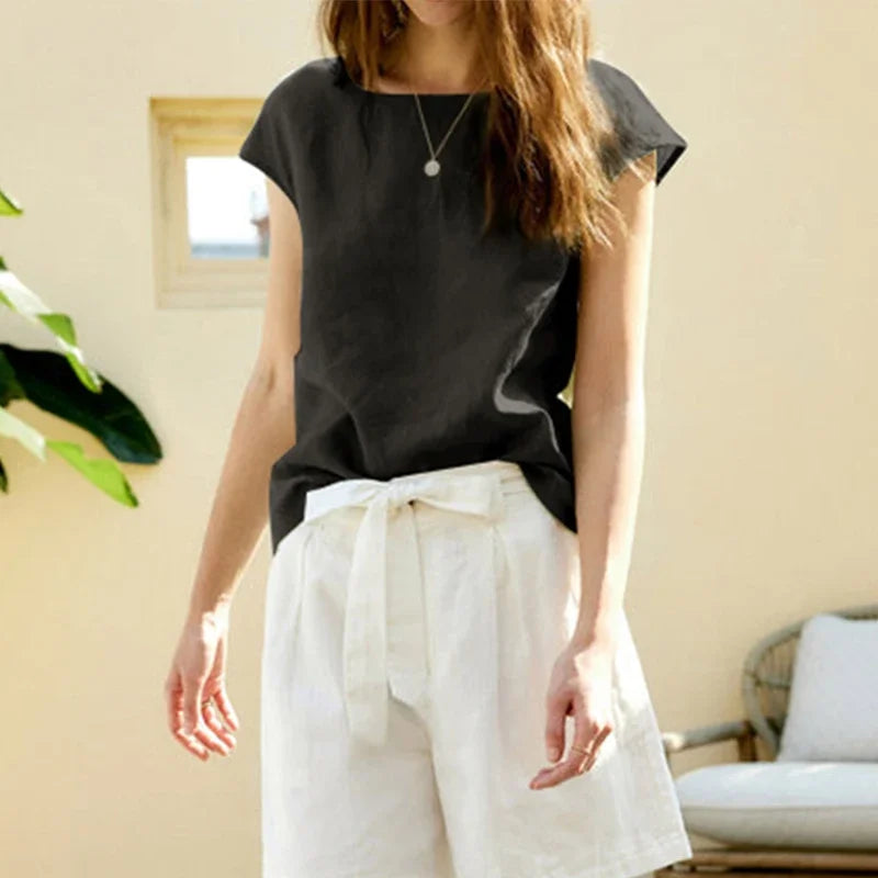 Olivia Bennet | Linen Tee for Women in Petal Sleeve Style