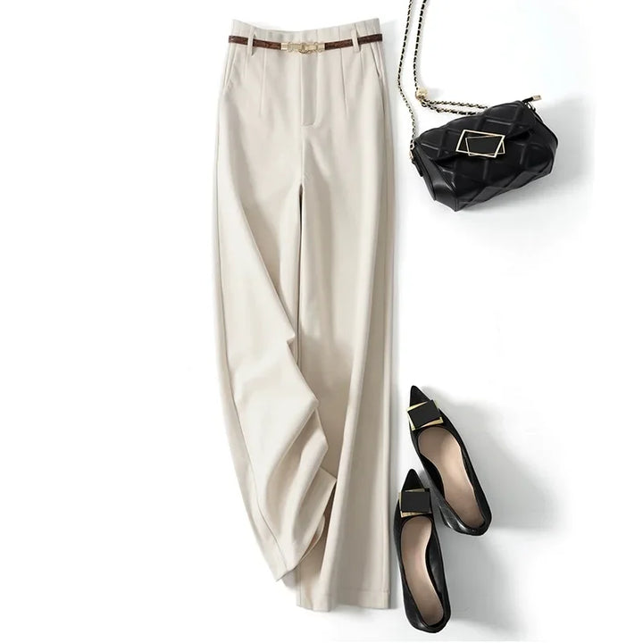 Olivia Bennet | Wide Leg Wool Trousers for Women in Black