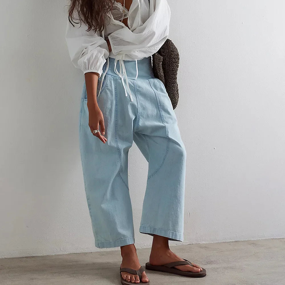 Olivia Bennet | Wide Leg Pant for Women in Soft Fabric, Relaxed Fit, Neutral Color
