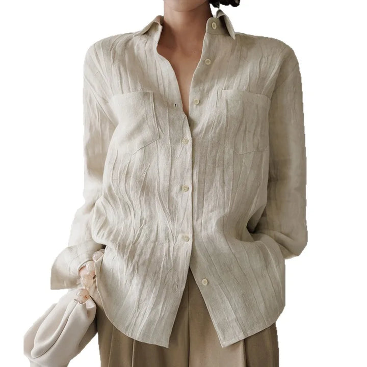 Olivia Bennet | Pleated Linen Button Shirt