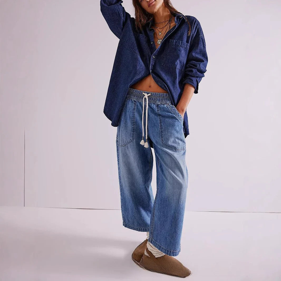 Olivia Bennet | Weekender Drawstring Jeans for Women in Denim Blue