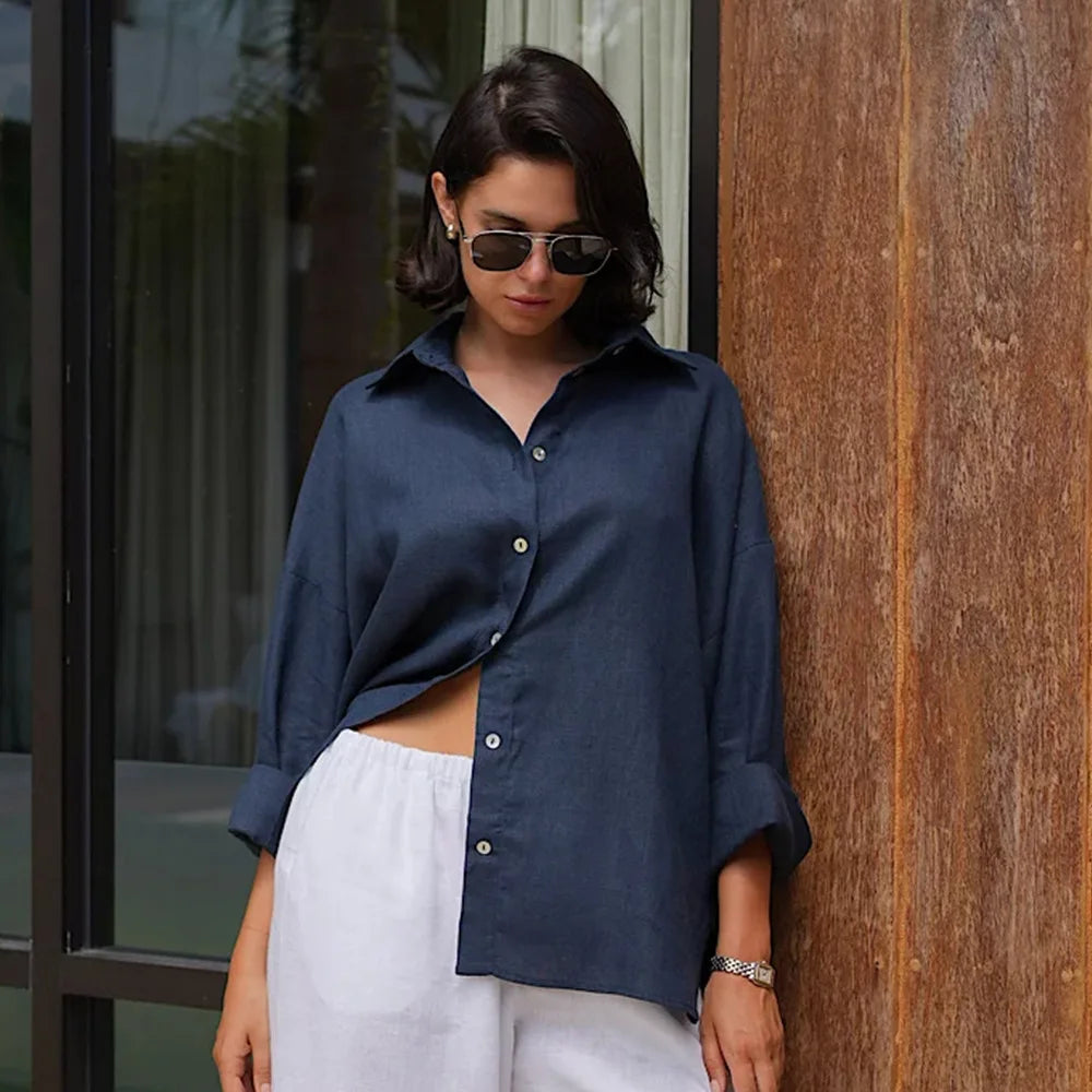 Olivia Bennet | Cotton Relaxed Shirt for Women in White