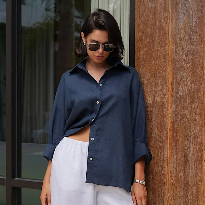 Olivia Bennet | Cotton Relaxed Shirt for Women in White