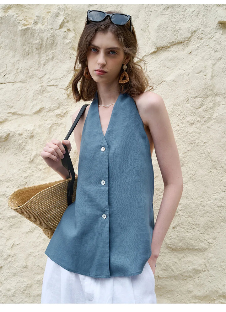 Olivia Bennet | Linen Halter Waistcoat Top