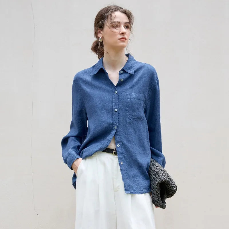 Olivia Bennet | Linen Shirt for Women, Relaxed Fit, White
