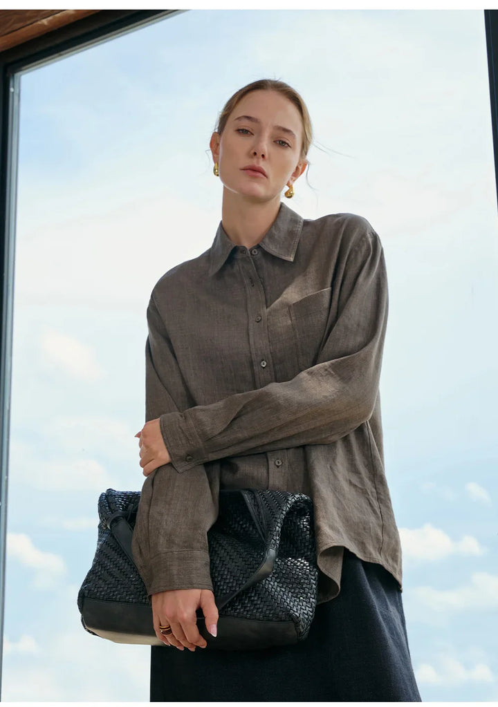 Olivia Bennet | Linen Shirt for Women, Relaxed Fit, White