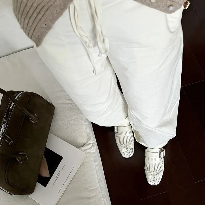 Olivia Bennet | Fringe Leather Loafers for Women