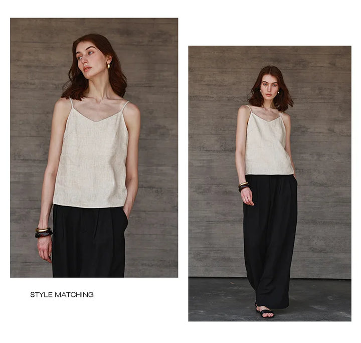 Olivia Bennet | Linen V-Neck Camisole Top for Women