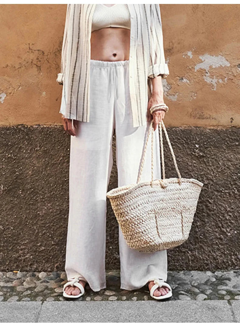 Olivia Bennet | Wide Leg Linen Pant for Women in Natural Color
