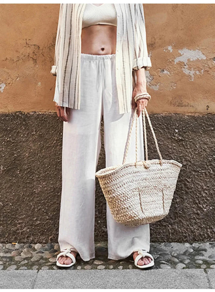 Olivia Bennet | Wide Leg Linen Pant for Women in Natural Color