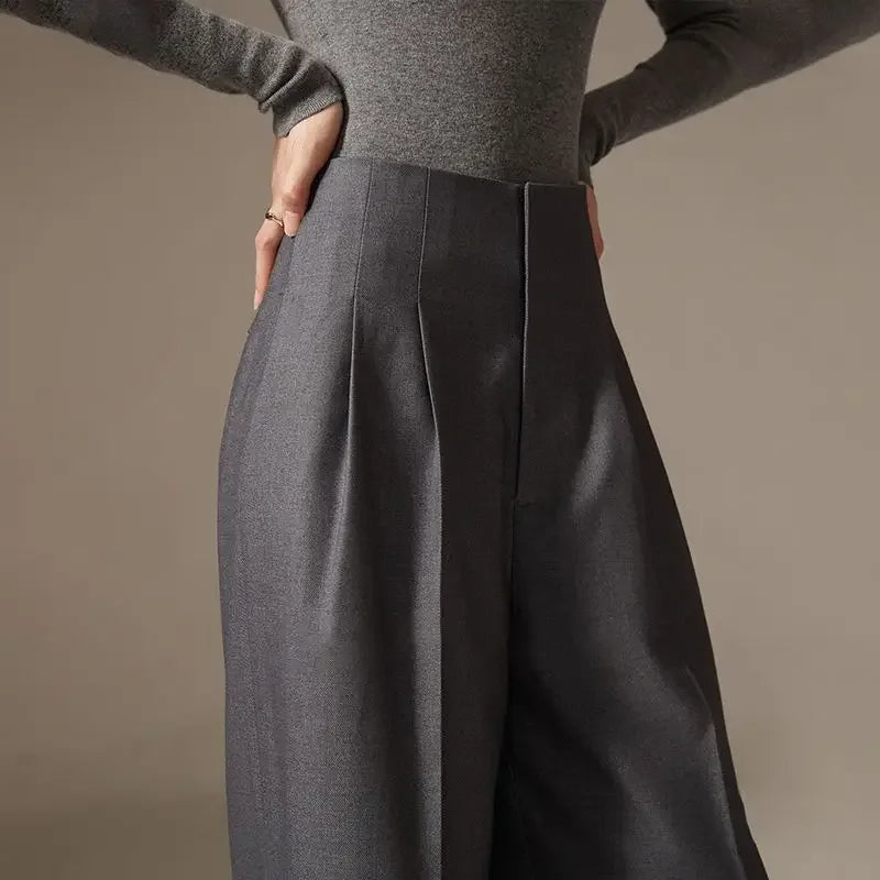 Olivia Bennet | Wide Leg Draped Pants for Women in Soft Fabric, Black