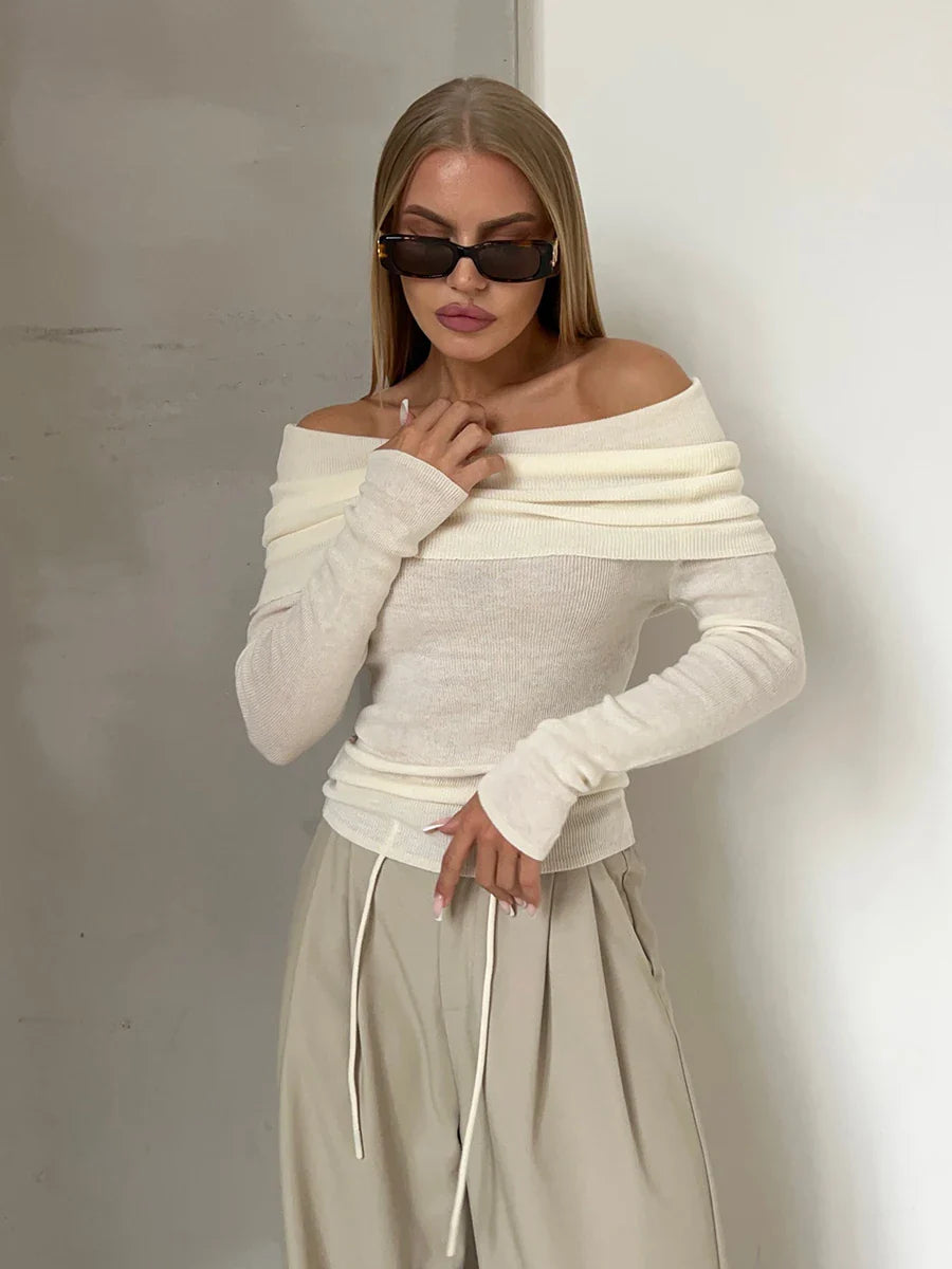 Olivia Bennet | Off-Shoulder Knit Top for Women in Natural Color