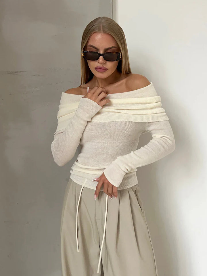 Olivia Bennet | Off-Shoulder Knit Top for Women in Natural Color