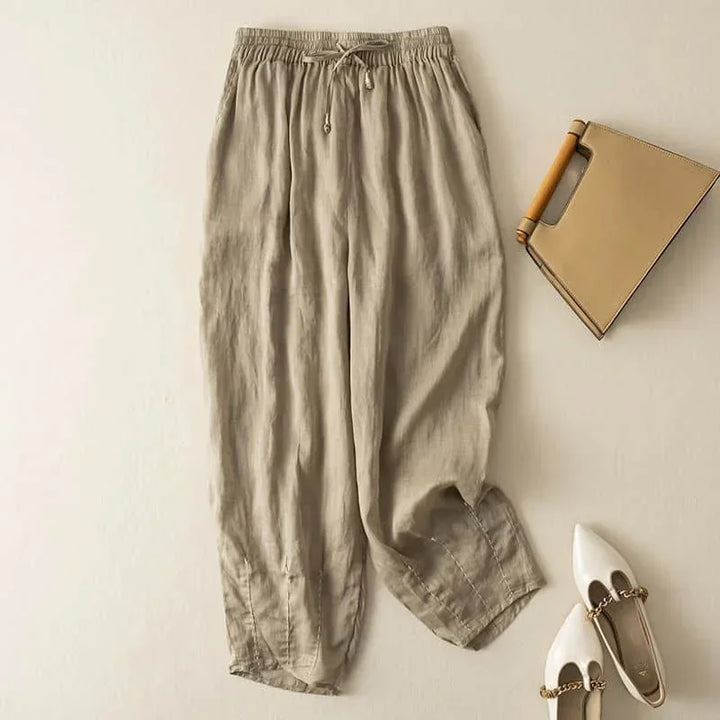 Olivia Bennet | Linen Pants for Women in Natural Fit, White