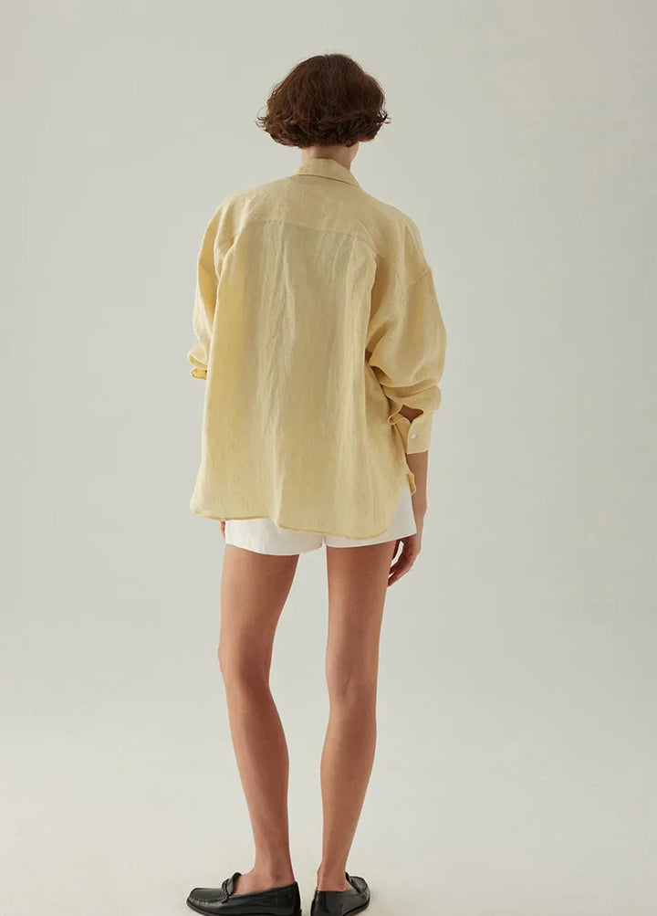 Olivia Bennet | Linen Shirt for Women in White with Slit Hem