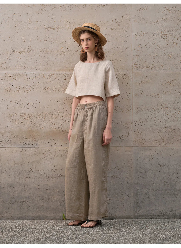 Olivia Bennet | Boxy Linen Crop Top