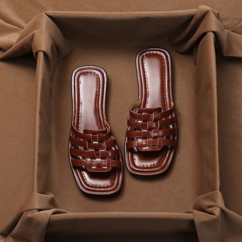 Olivia Bennet | Italian Leather Slides for Women in Natural Color