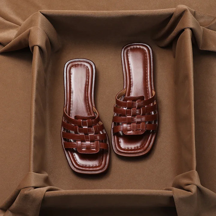 Olivia Bennet | Italian Leather Slides for Women in Natural Color
