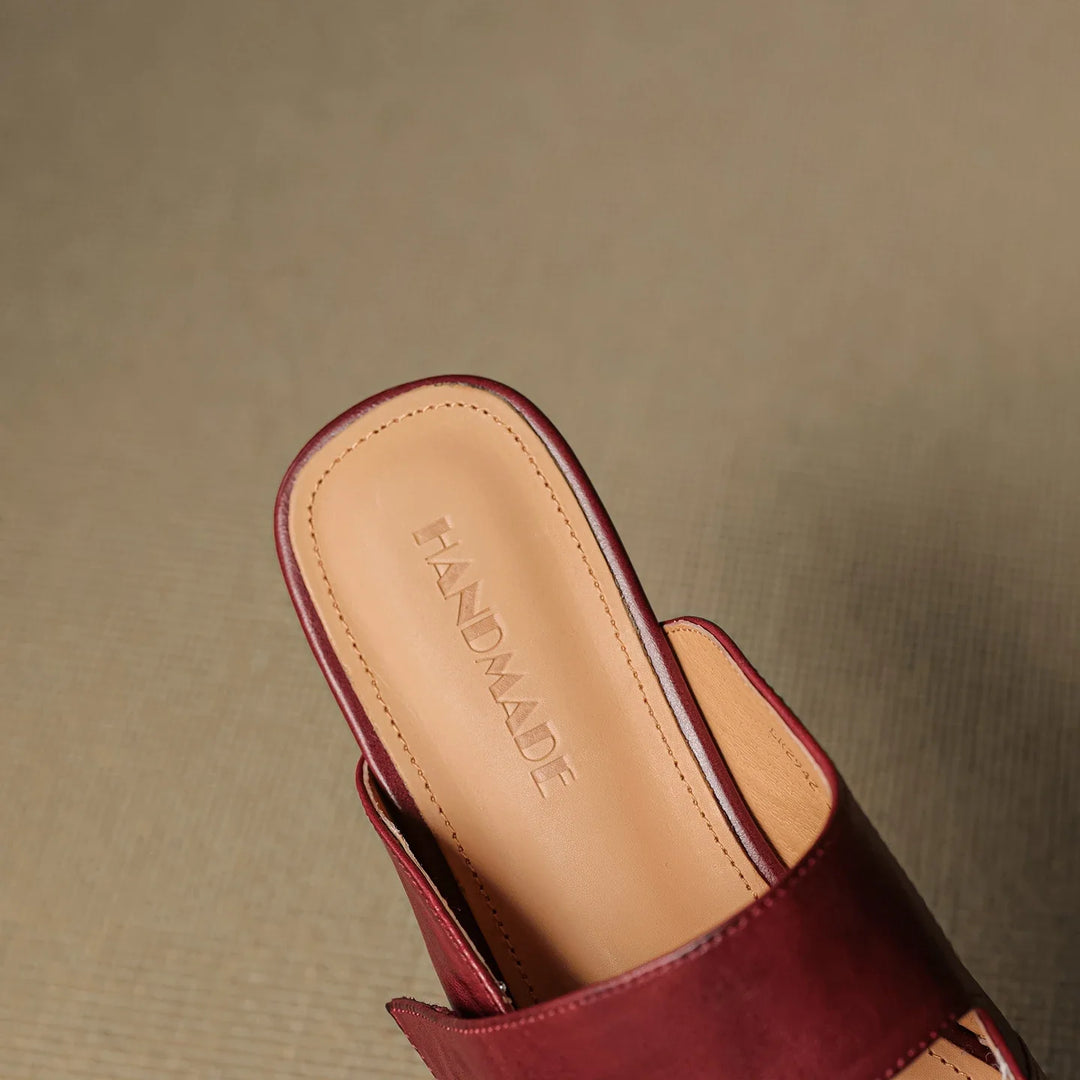 Olivia Bennet | Leather Square Toe Chunky Heel Mules