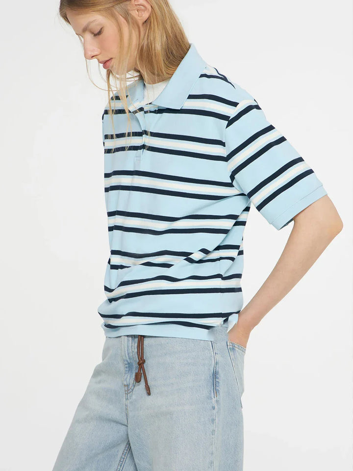 Olivia Bennet | Stripe Polo Tee for Women in Cotton Fit