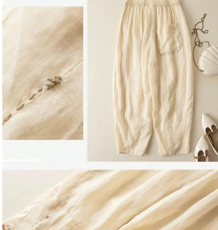 Olivia Bennet | Linen Pants for Women in Natural Fit, White