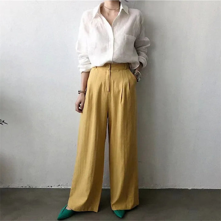 Olivia Bennet | Soft Linen Open Collar Shirt