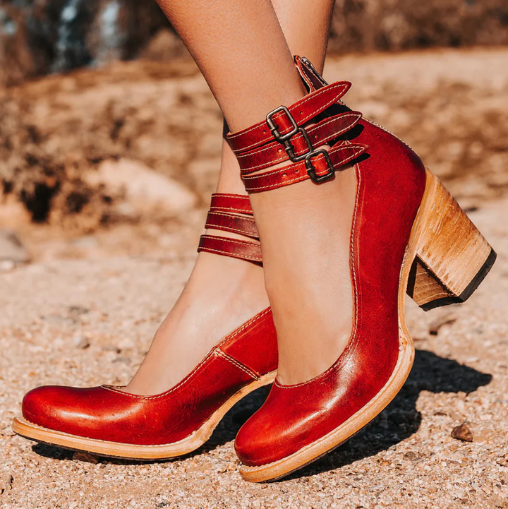 Zoey - Vintage Elegance Leather Heels