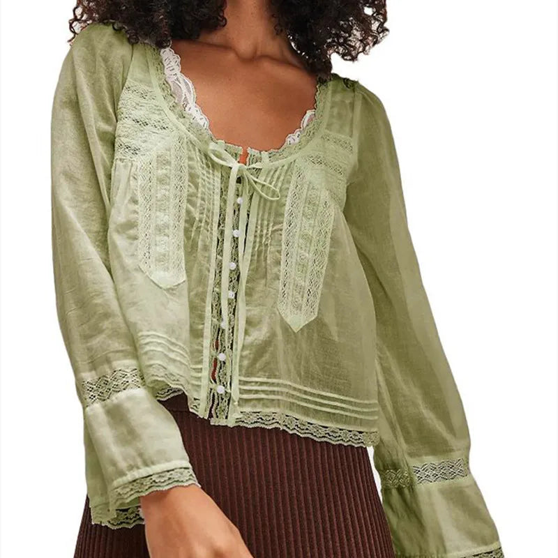 Olivia Bennet | Lace Trim Tie-Front Blouse