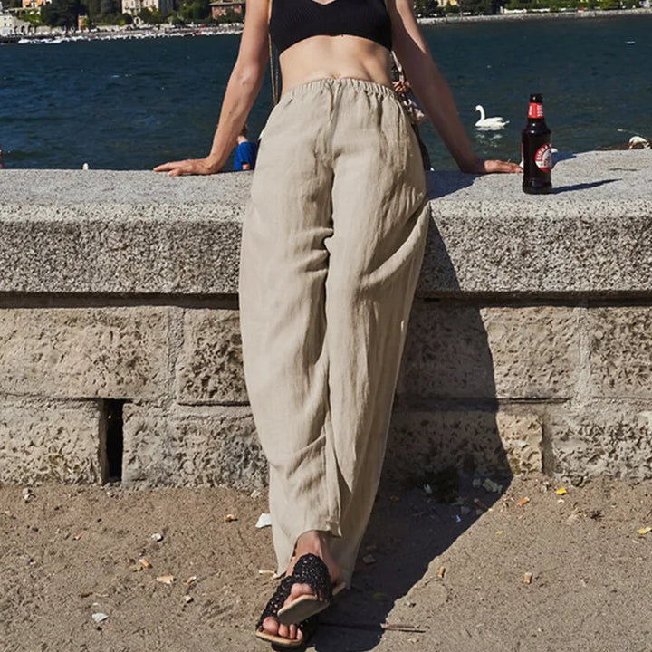 Olivia Bennet | Wide Leg Linen Pant for Women in Natural Color