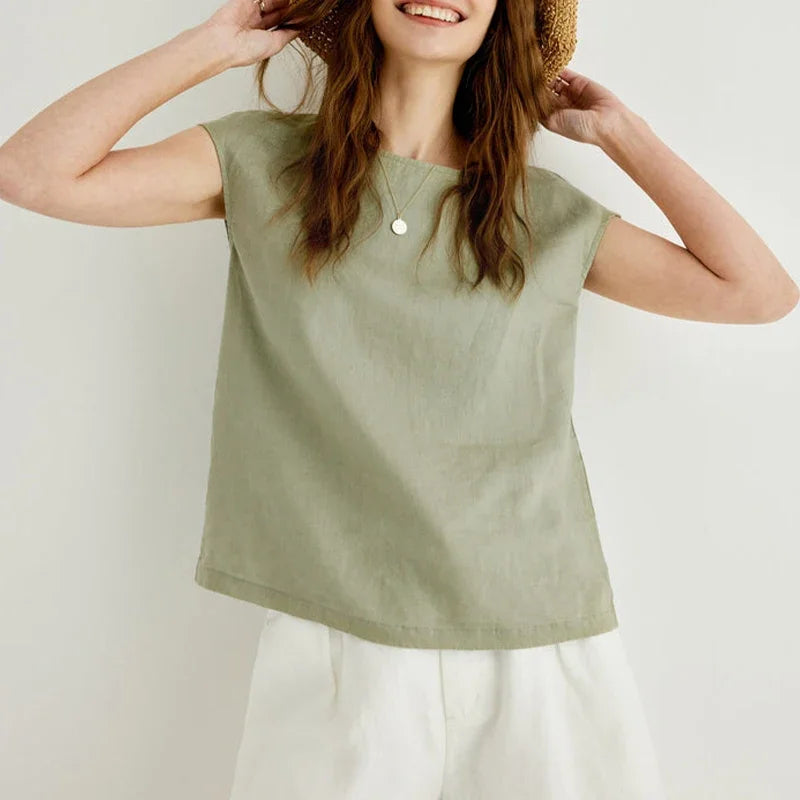 Olivia Bennet | Linen Tee for Women in Petal Sleeve Style