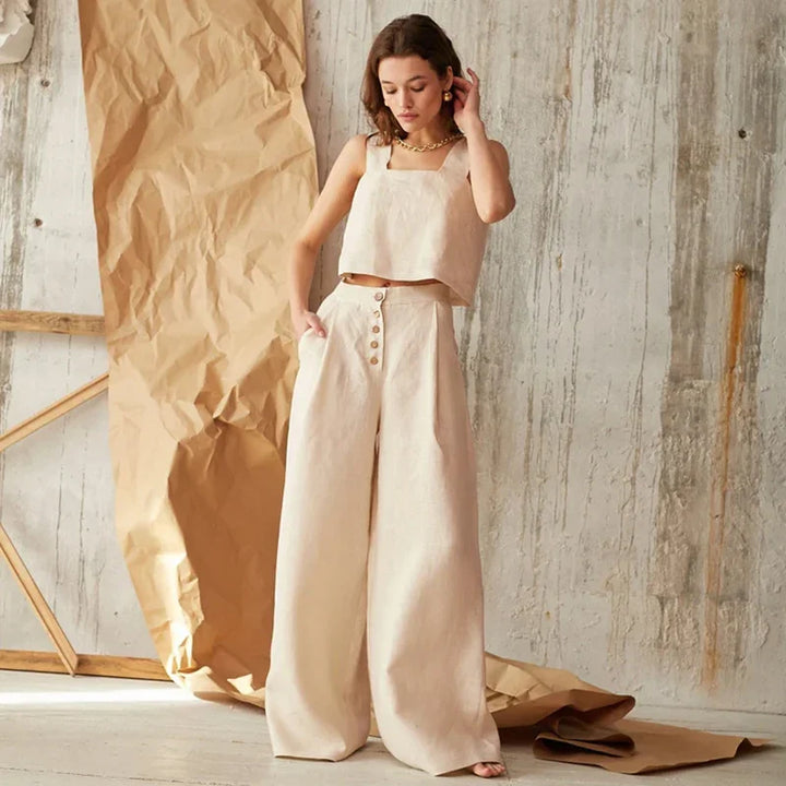 Olivia Bennet | Cotton Wide-Leg Pant for Women in Natural