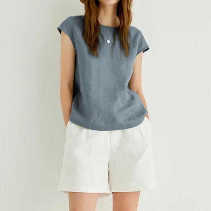 Olivia Bennet | Linen Tee for Women in Petal Sleeve Style