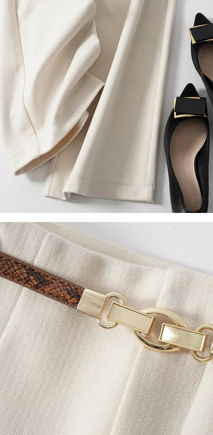 Olivia Bennet | Wide Leg Wool Trousers for Women in Black
