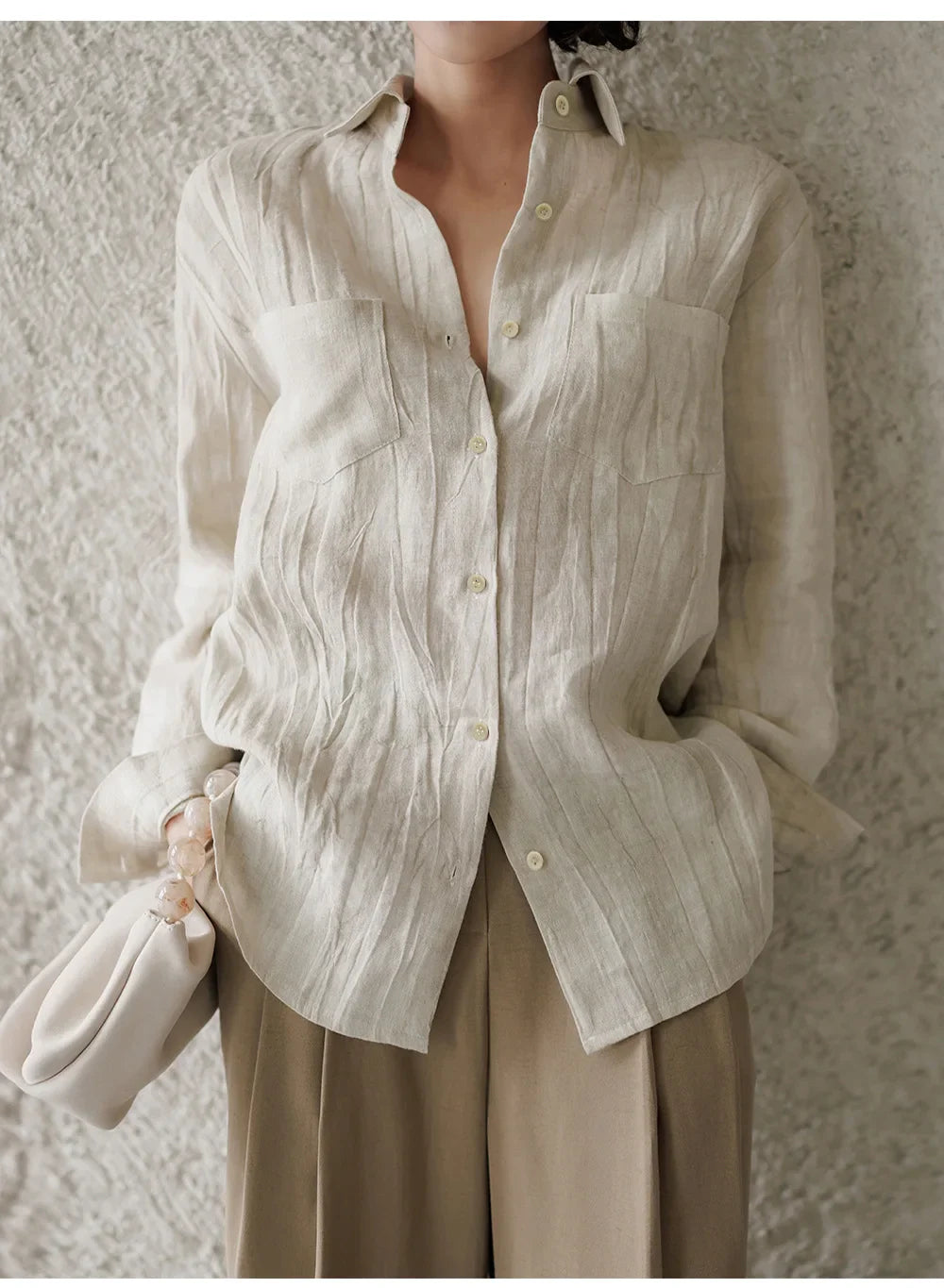 Olivia Bennet | Pleated Linen Button Shirt