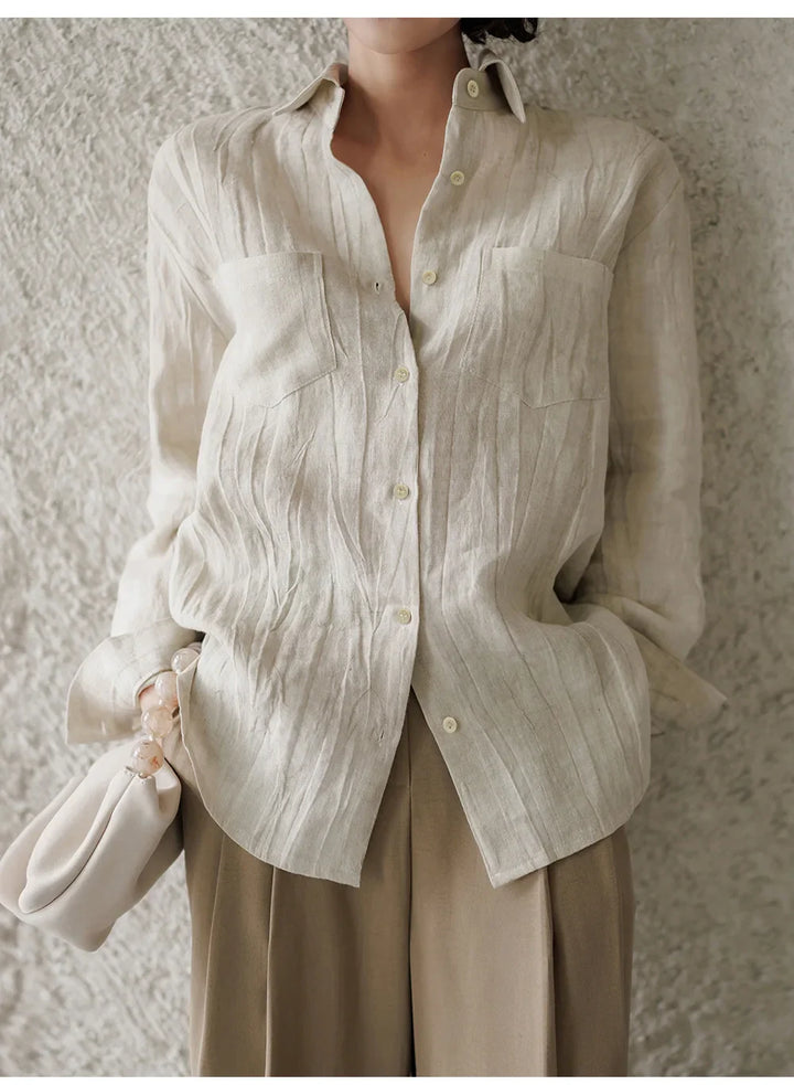 Olivia Bennet | Pleated Linen Button Shirt