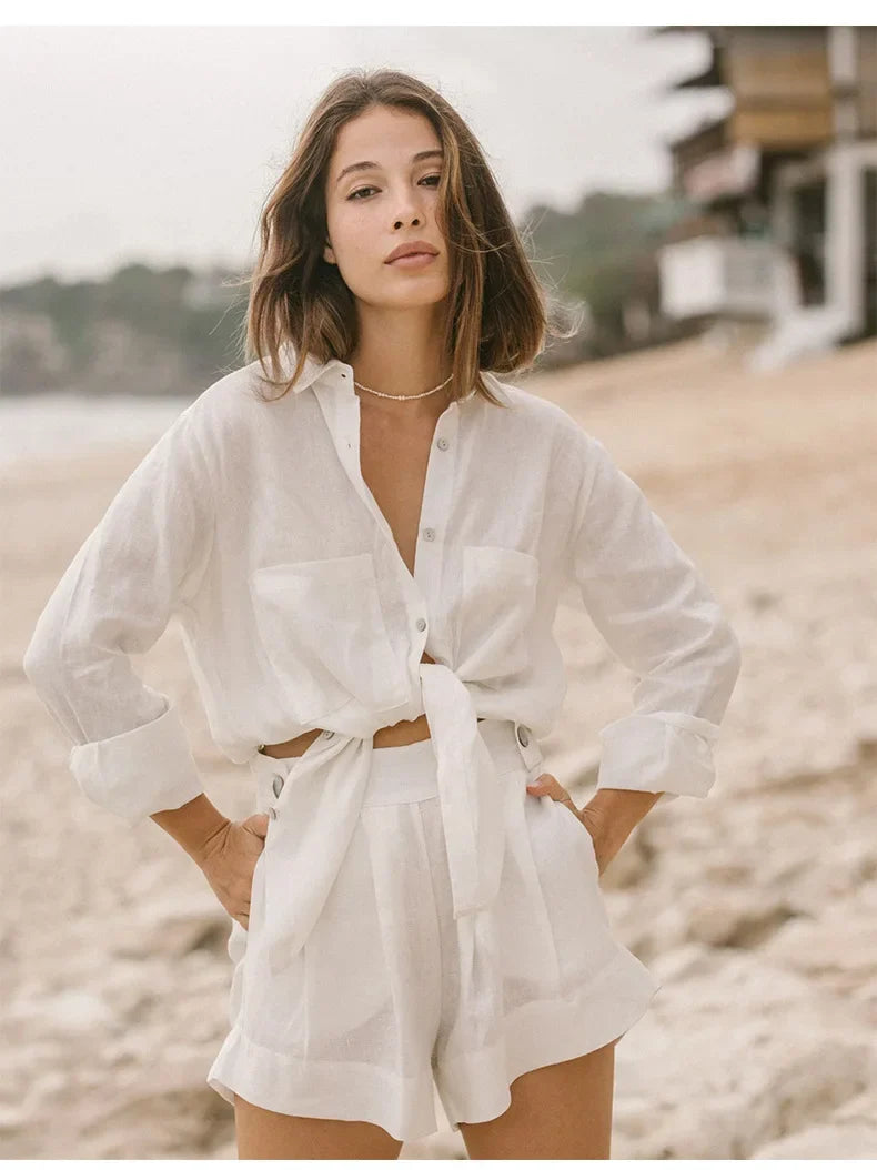 Olivia Bennet | Oversized Linen Shirt for Women in Natural