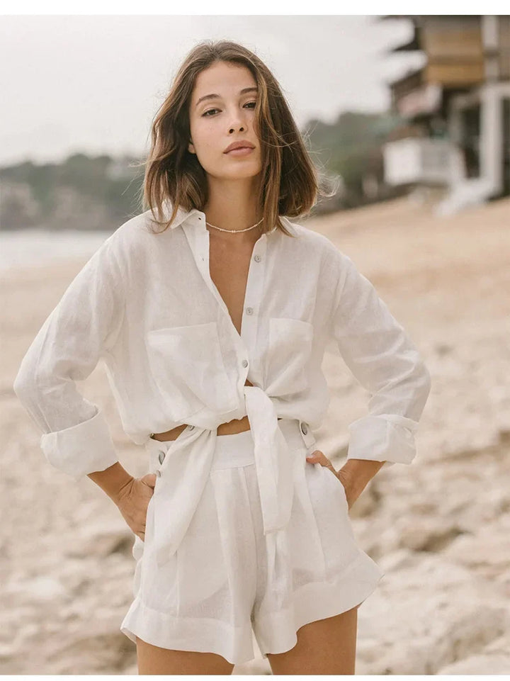Olivia Bennet | Oversized Linen Shirt for Women in Natural